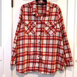 Eddie Bauer Flannel Long Sleeves Shirt in Red and White